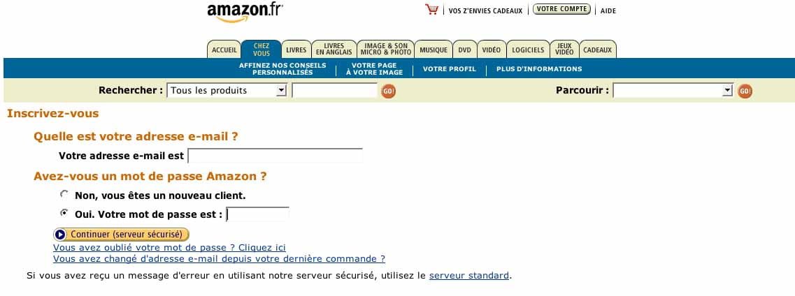 Sur Amazon, il faut cliquer sur plusieurs pages avant d'arriver  a l'identification