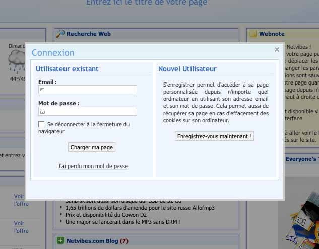 Identification sur une pop-up, des la page d'accueil. Pas d'infos sur la securite.